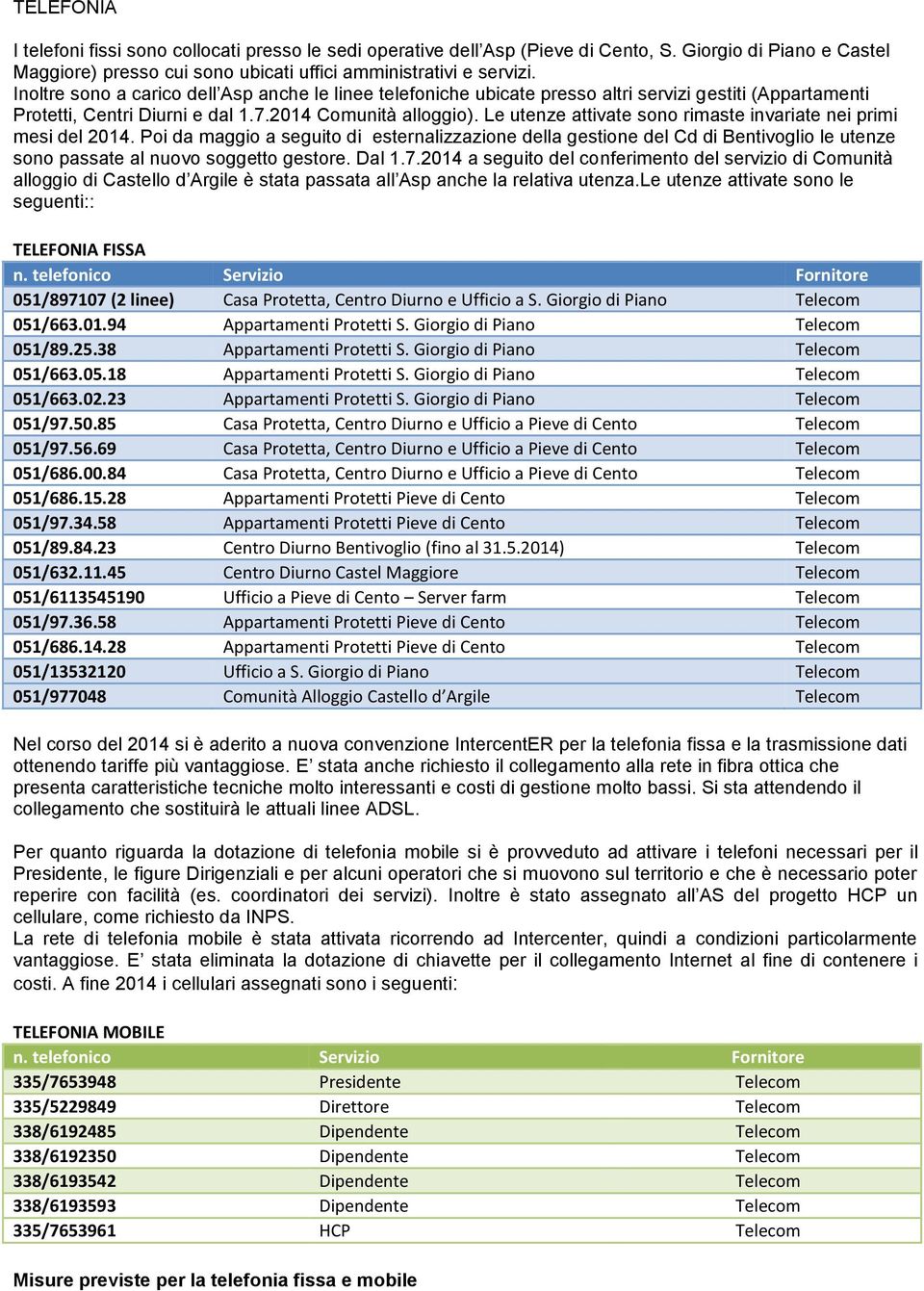 Le utenze attivate sono rimaste invariate nei primi mesi del 2014. Poi da maggio a seguito di esternalizzazione della gestione del Cd di Bentivoglio le utenze sono passate al nuovo soggetto gestore.