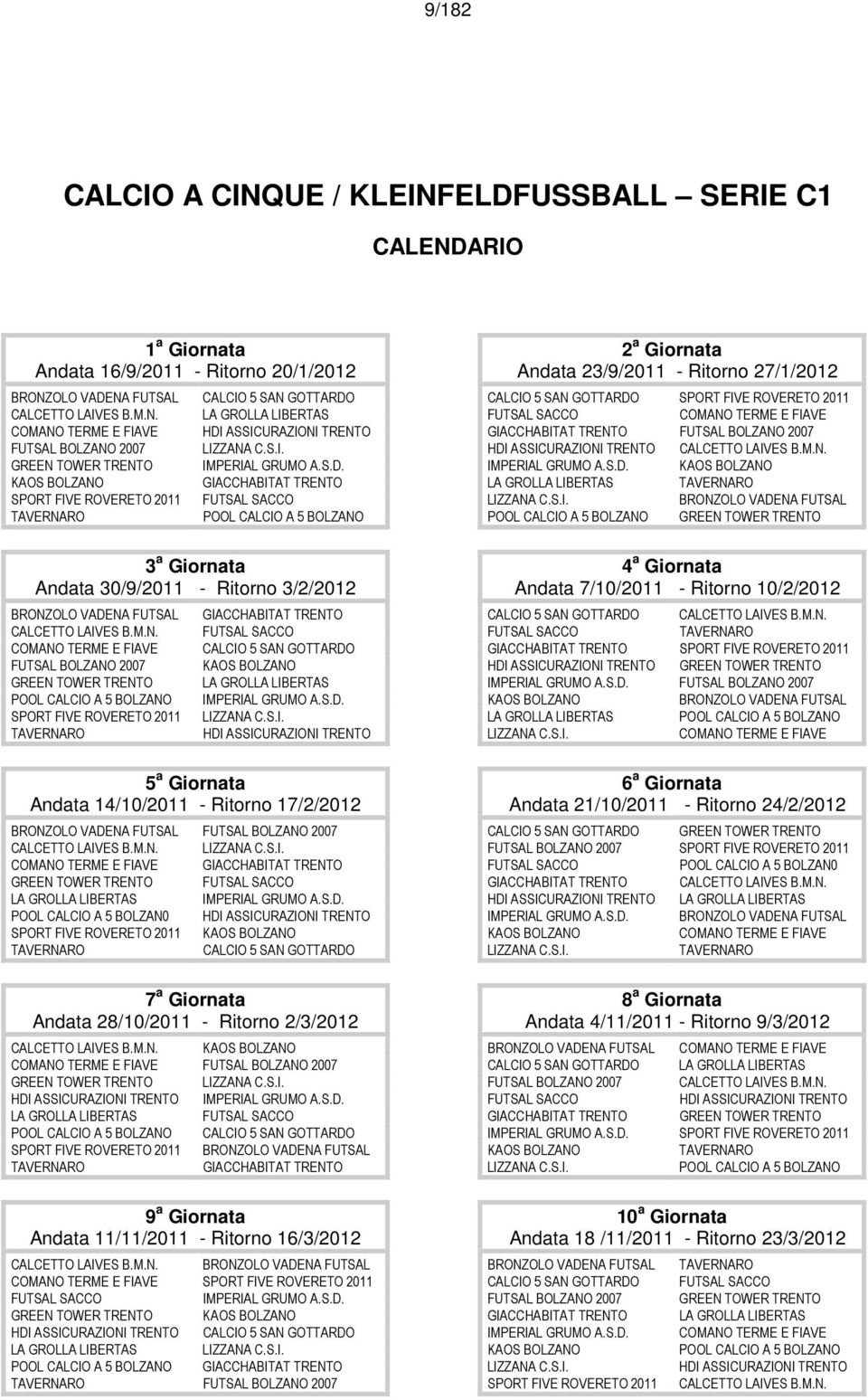 O POOL CALCIO A 5 BOLZANO