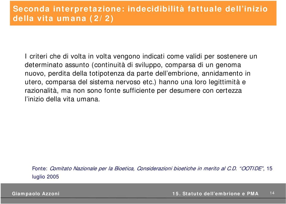 annidamento in utero, comparsa del sistema nervoso etc.