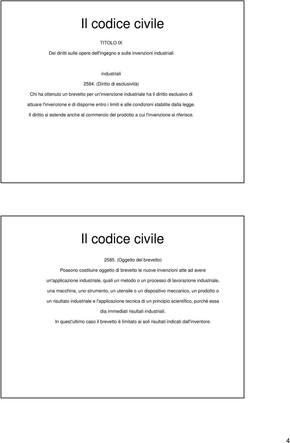 Il diritto si estende anche al commercio del prodotto a cui l'invenzione si riferisce. Il codice civile 2585.