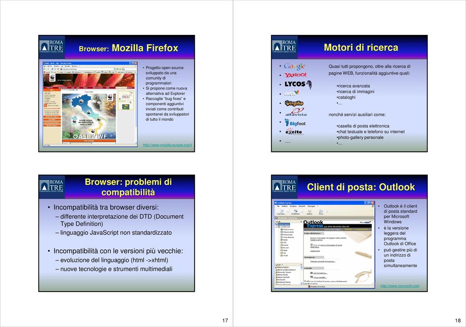 org/it Quasi tutti propongono, oltre alla ricerca di pagine WEB, funzionalità aggiuntive quali: ricerca avanzata ricerca di immagini cataloghi nonché servizi ausiliari come: casella di posta