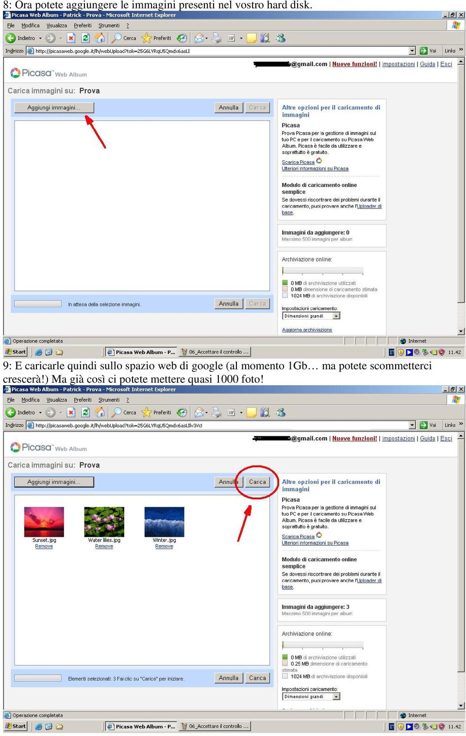 9: E caricarle quindi sullo spazio web di google (al