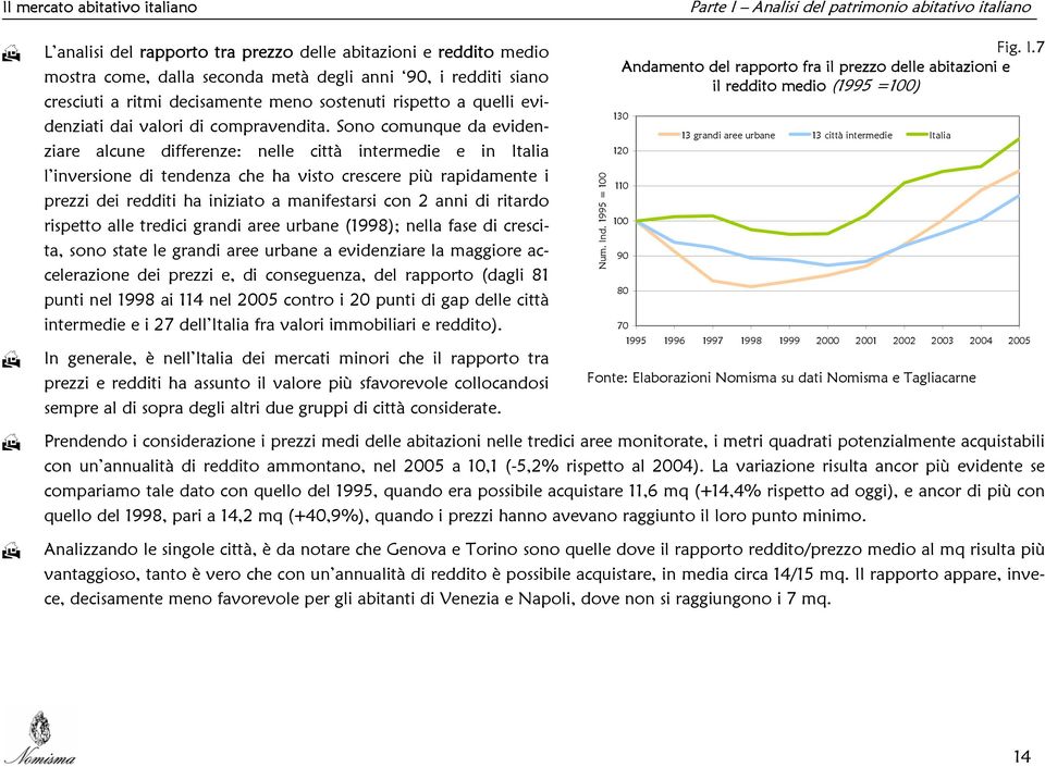 Sono comunque da evidenziare alcune differenze: nelle città intermedie e in Italia l inversione di tendenza che ha visto crescere più rapidamente i prezzi dei redditi ha iniziato a manifestarsi con 2