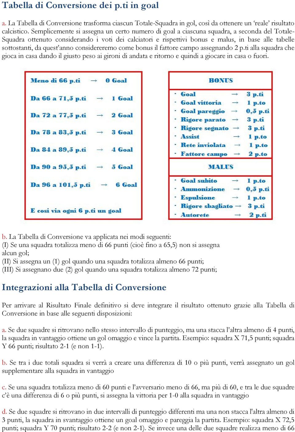 sottostanti, da quest anno considereremo come bonus il fattore campo assegnando 2 p.