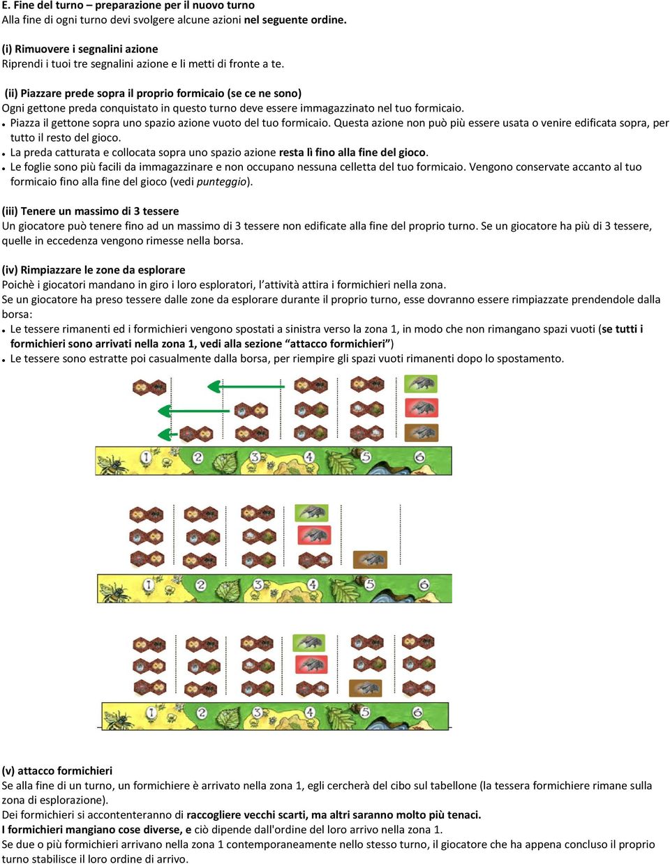 (ii) Piazzare prede sopra il proprio formicaio (se ce ne sono) Ogni gettone preda conquistato in questo turno deve essere immagazzinato nel tuo formicaio.