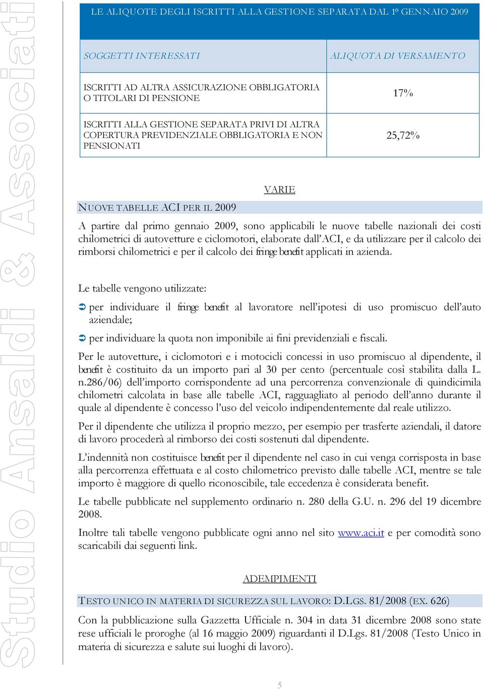 nazionali dei costi chilometrici di autoveture e ciclomotori, elaborate dal ACI, e da utilizzare per il calcolo dei rimborsi chilometrici e per il calcolo dei fringe benefit applicati in azienda.