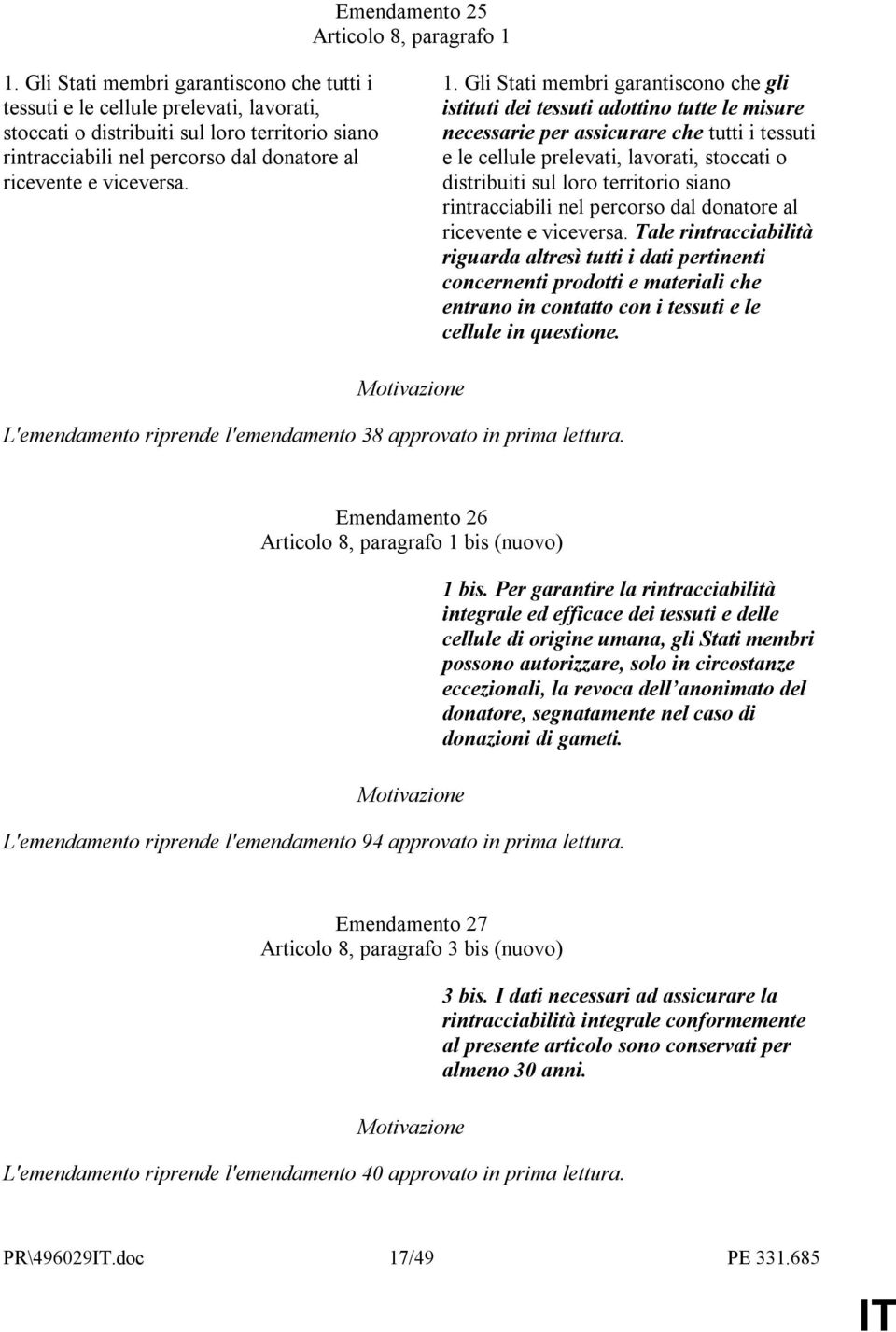 1. Gli Stati membri garantiscono che gli istituti dei tessuti adottino tutte le misure necessarie per assicurare che tutti i tessuti e le cellule prelevati, lavorati, stoccati o distribuiti sul loro