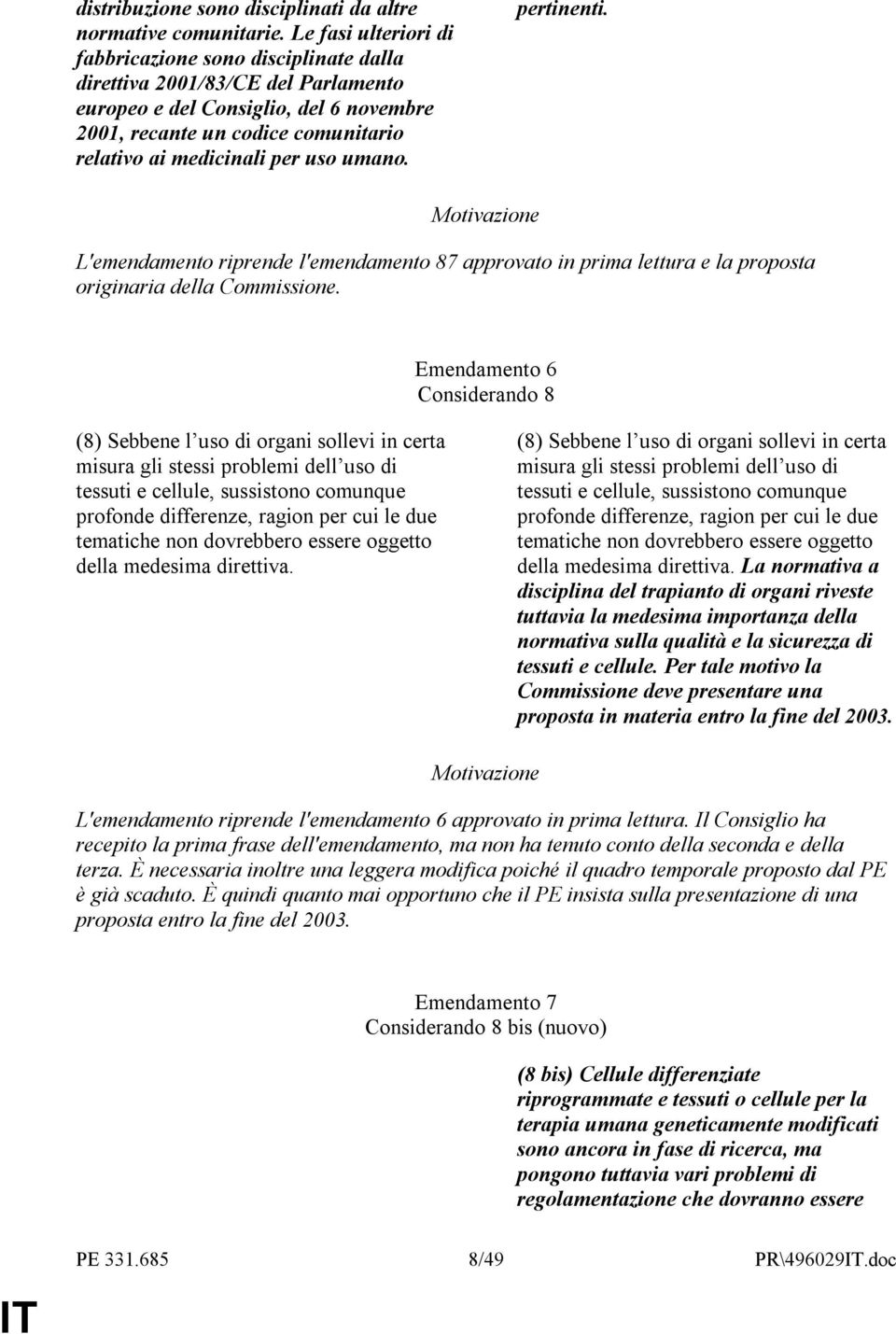 uso umano. pertinenti. L'emendamento riprende l'emendamento 87 approvato in prima lettura e la proposta originaria della Commissione.