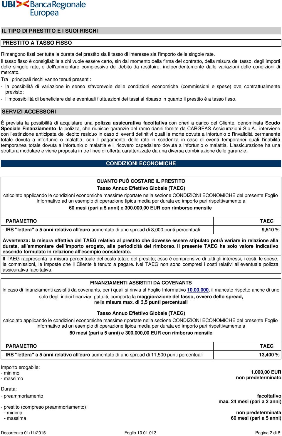 da restituire, indipendentemente dalle variazioni delle condizioni di mercato.