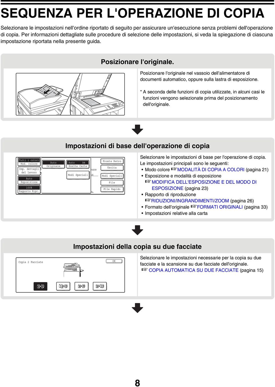 Posizionare l'originale nel vassoio dell'alimentatore di documenti automatico, oppure sulla lastra di esposizione.