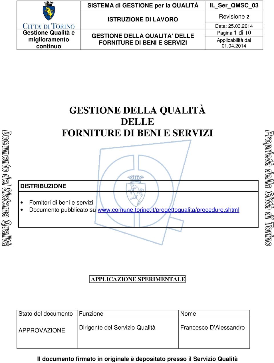 shtml APPLICAZIONE SPERIMENTALE Stato del documento Funzione Nome APPROVAZIONE Dirigente