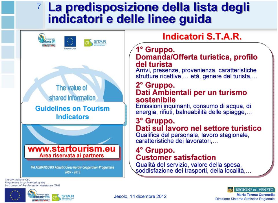 Dati Ambientali per un turismo sostenibile Emissioni inquinanti, consumo di acqua, di energia, rifiuti, balneabilità delle spiagge, 3 Gruppo.