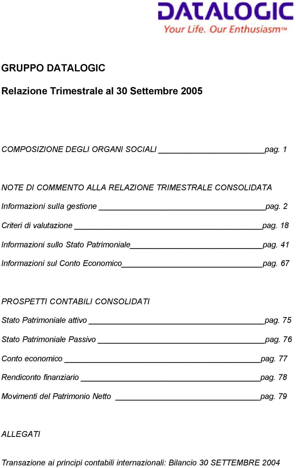 18 Informazioni sullo Stato Patrimoniale pag. 41 Informazioni sul Conto Economico pag.