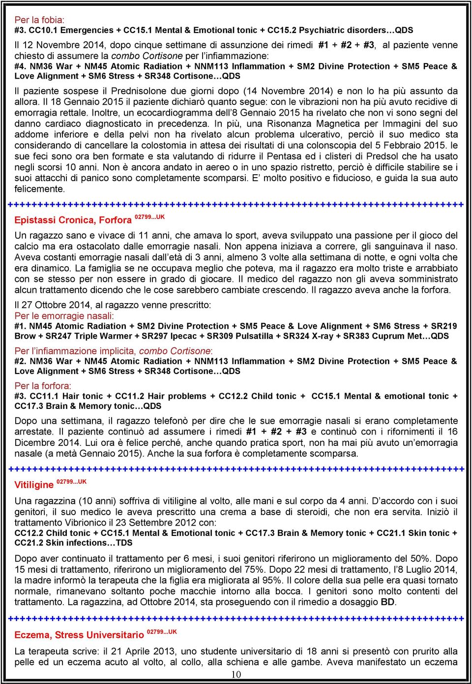 NM36 War + NM45 Atomic Radiation + NNM113 Inflammation + SM2 Divine Protection + SM5 Peace & Love Alignment + SM6 Stress + SR348 Cortisone QDS Il paziente sospese il Prednisolone due giorni dopo (14