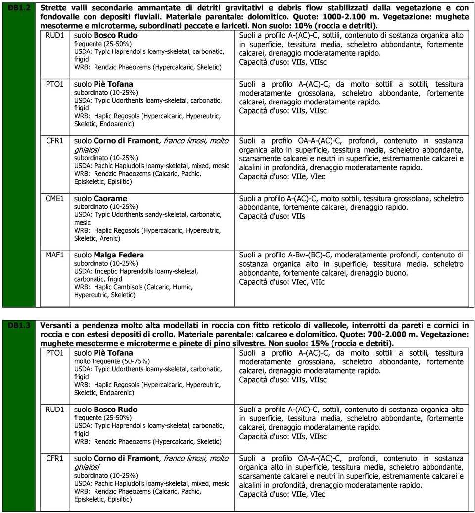 RUD1 suolo Bosco Rudo USDA: Typic Haprendolls loamy-skeletal, carbonatic, WRB: Rendzic Phaeozems (Hypercalcaric, Skeletic) Suoli a profilo A-(AC)-C, sottili, contenuto di sostanza organica alto in