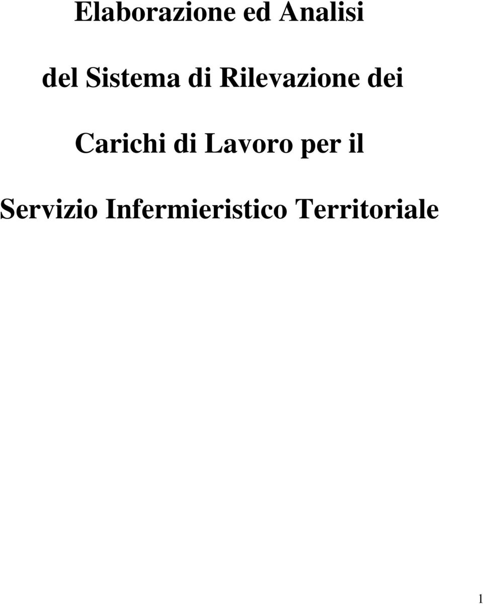 Carichi di Lavoro per il