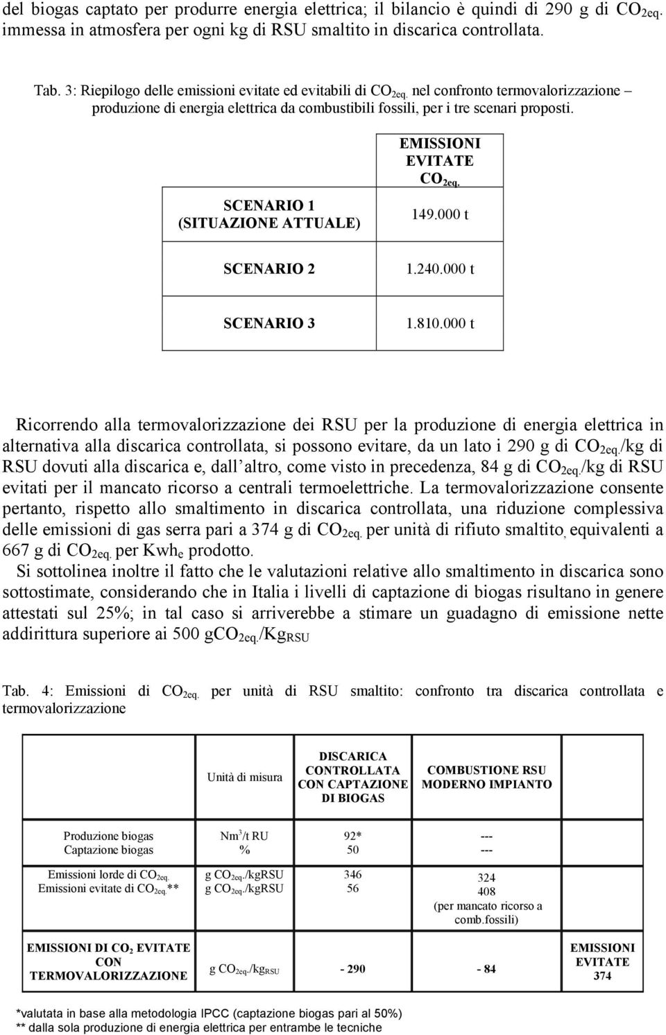 SCENARIO 1 (SITUAZIONE ATTUALE) EMISSIONI EVITATE CO 2eq. 149. t SCENARIO 2 1.24. t SCENARIO 3 1.81.