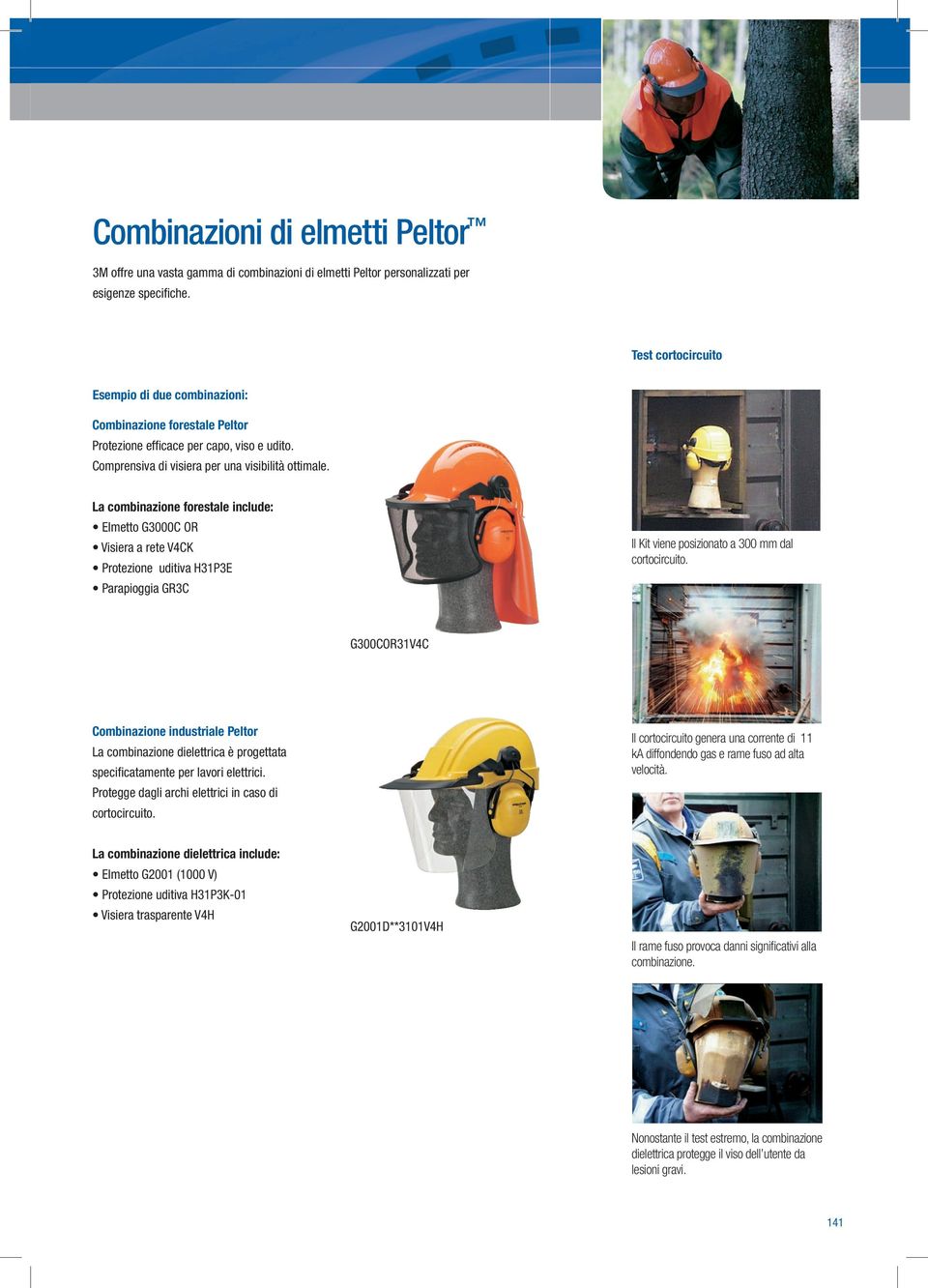 La combinazione forestale include: Elmetto G3000C OR Visiera a rete V4CK Protezione uditiva H31P3E Parapioggia GR3C Il Kit viene posizionato a 300 mm dal cortocircuito.