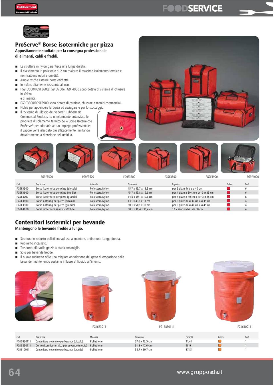 FG9F3500/FG9F3600/FG9F3700e FG9F4000 sono dotate di sistema di chiusura in Velcro e di manici. FG9F3800/FG9F3900 sono dotate di cerniere, chiusure e manici commerciali.