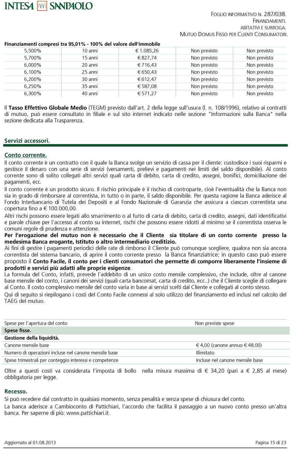 Non previsto Non previsto 6,250% 35 anni 587,08 Non previsto Non previsto 6,300% 40 anni 571,27 Non previsto Non previsto Il Tasso Effettivo Globale Medio (TEGM) previsto dall'art.