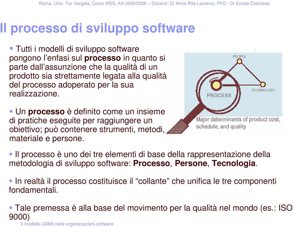 Un processo è definito come un insieme di pratiche eseguite per raggiungere un obiettivo; può contenere strumenti, metodi, materiale e persone.