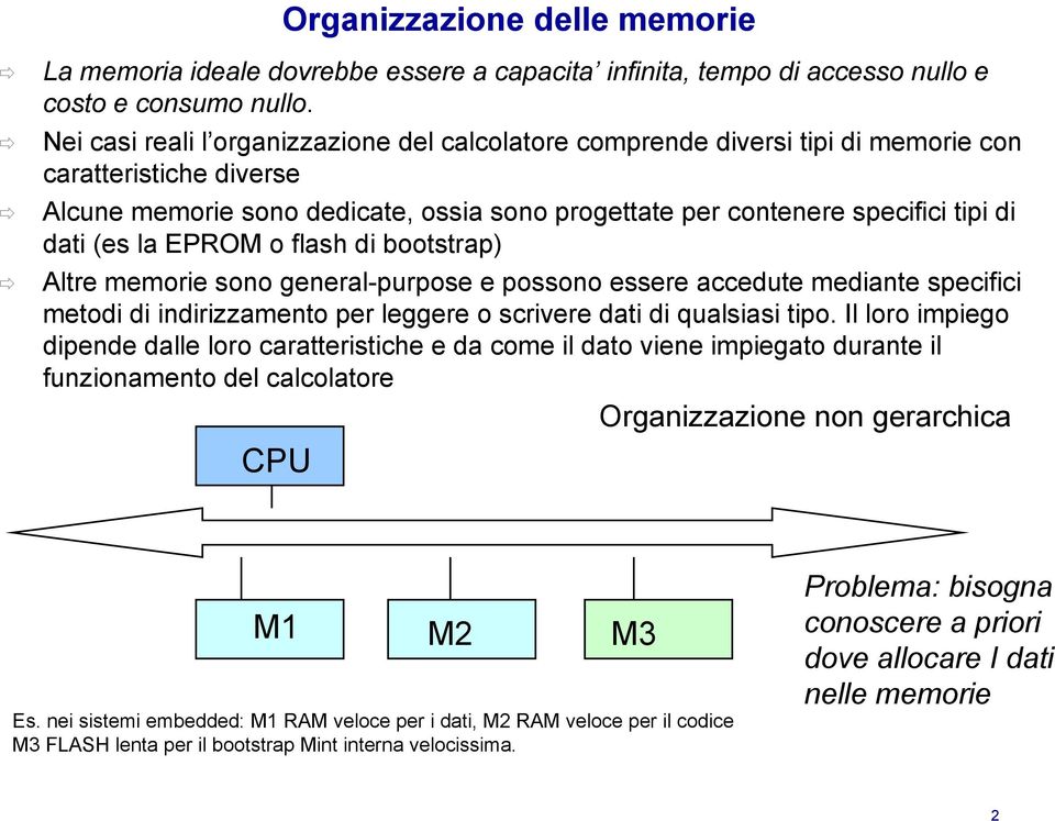 (es la EPROM o flash di bootstrap) Altre memorie sono general-purpose e possono essere accedute mediante specifici metodi di indirizzamento per leggere o scrivere dati di qualsiasi tipo.