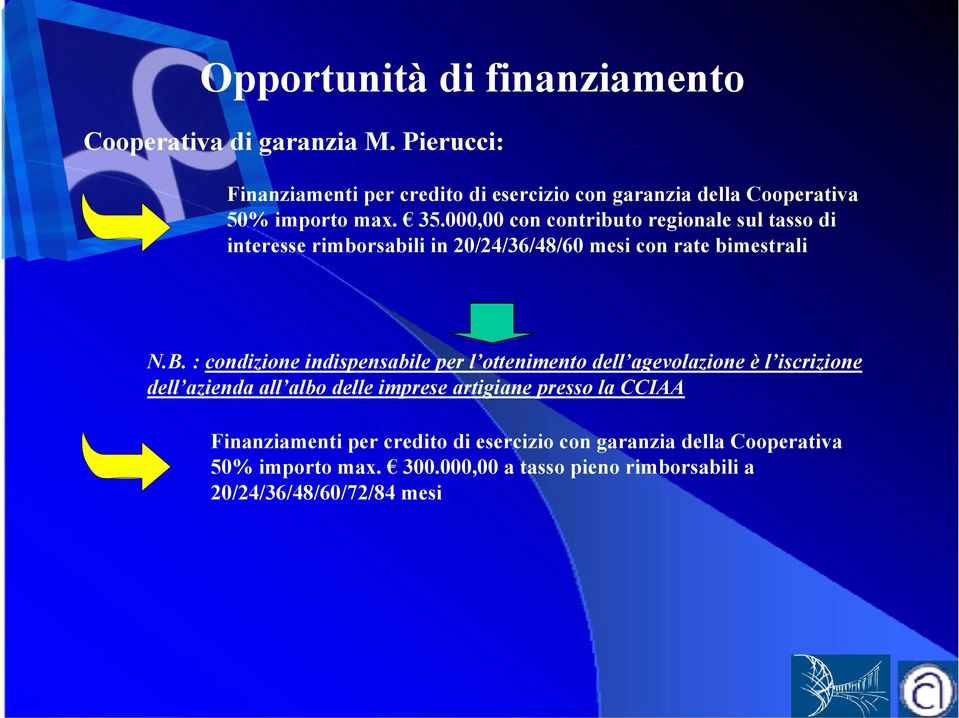 000,00 con contributo regionale sul tasso di interesse rimborsabili in 20/24/36/48/60 mesi con rate bimestrali N.B.