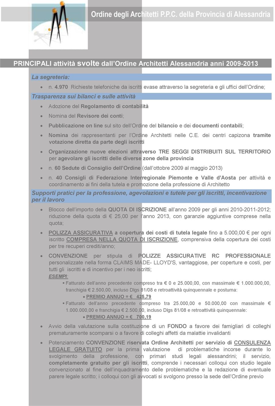 conti; Pubblicazione on line sul sito dell Ordine del bilancio e dei documenti contabili; Nomina dei rappresentanti per l Ordine Architetti nelle C.E.