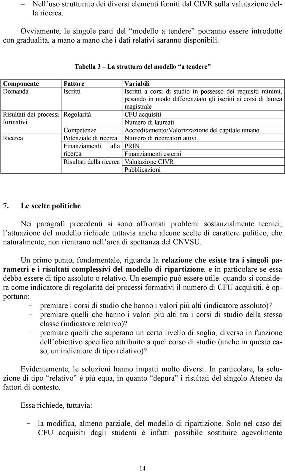 Tabella 3 La struttura del modello a tendere Componente Fattore Variabili Domanda Iscritti Iscritti a corsi di studio in possesso dei requisiti minimi, pesando in modo differenziato gli iscritti ai