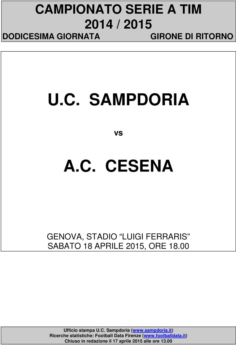 Ufficio stampa U.C. Sampdoria (www.sampdoria.