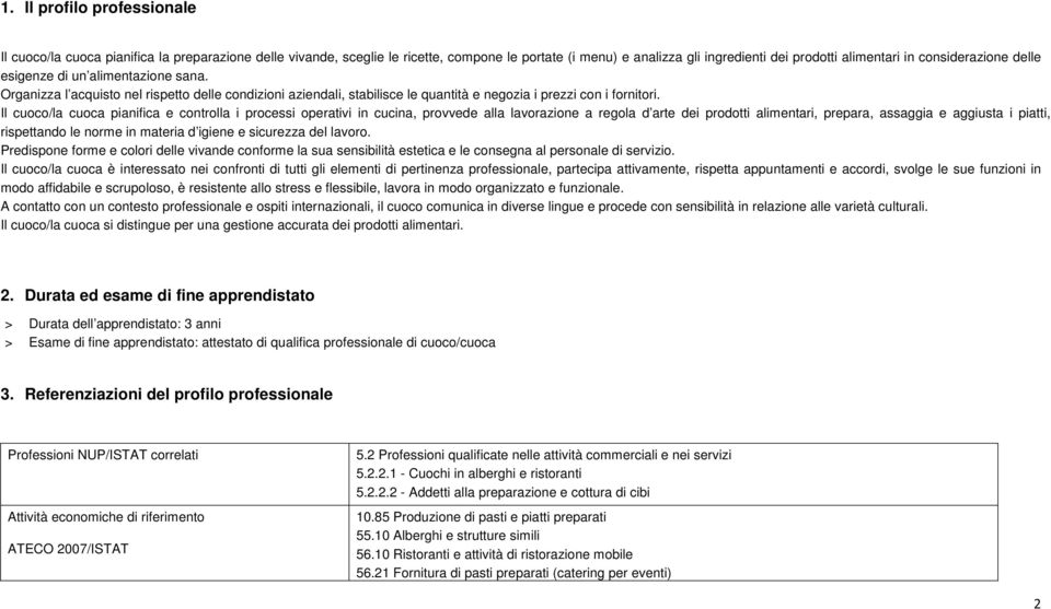 Il cuoco/la cuoca pianifica e controlla i processi operativi in cucina, provvede alla lavorazione a regola d arte dei prodotti alimentari, prepara, assaggia e aggiusta i piatti, rispettando le norme