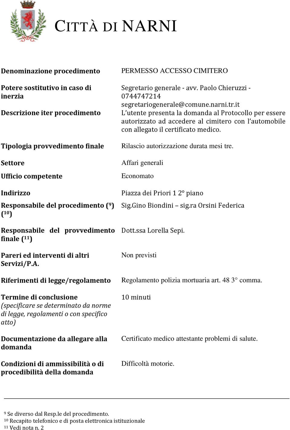 Paolo Chieruzzi - 0744747214 segretariogenerale@comune.narni.tr.