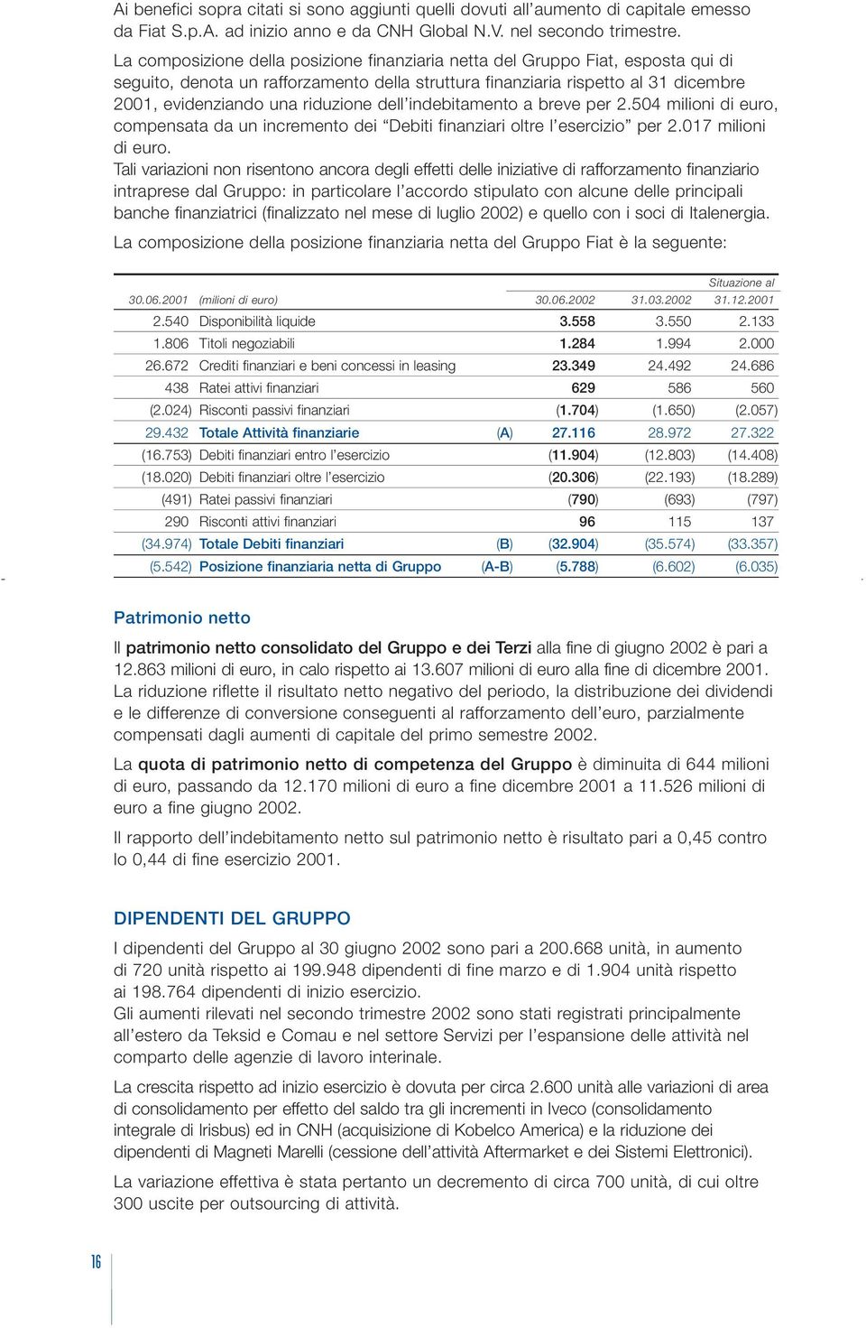 dell indebitamento a breve per 2.504 milioni di euro, compensata da un incremento dei Debiti finanziari oltre l esercizio per 2.017 milioni di euro.