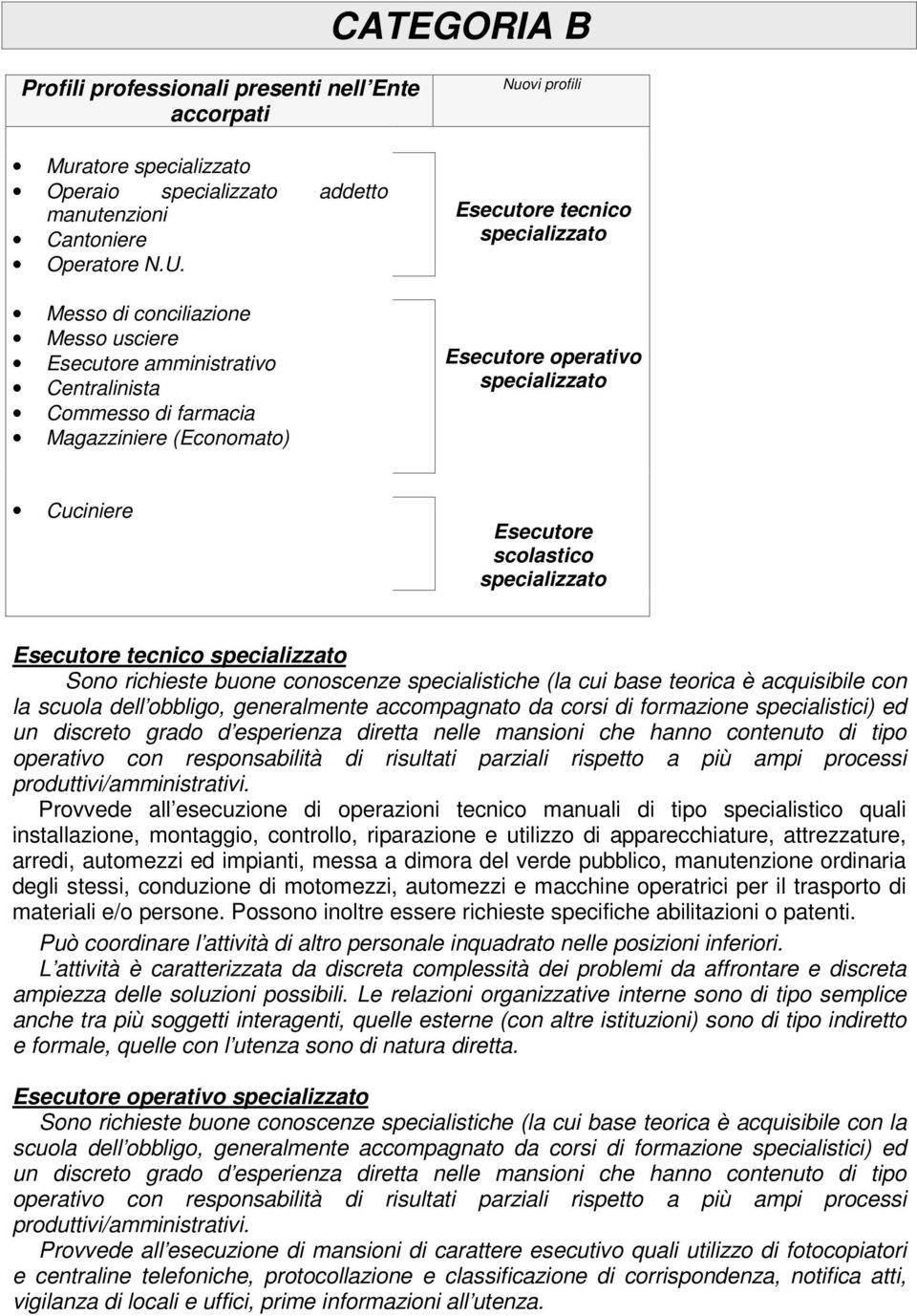 specializzato Cuciniere Esecutore scolastico specializzato Esecutore tecnico specializzato Sono richieste buone conoscenze specialistiche (la cui base teorica è acquisibile con la scuola dell