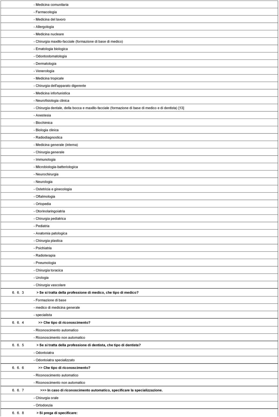 1,704,175- Medicina infortunistica 1,704,176- Neurofisiologia clinica 1,704,177- Chirurgia dentale, della bocca e maxillo-facciale (formazione di base di medico e di dentista) [13] 1,704,178-