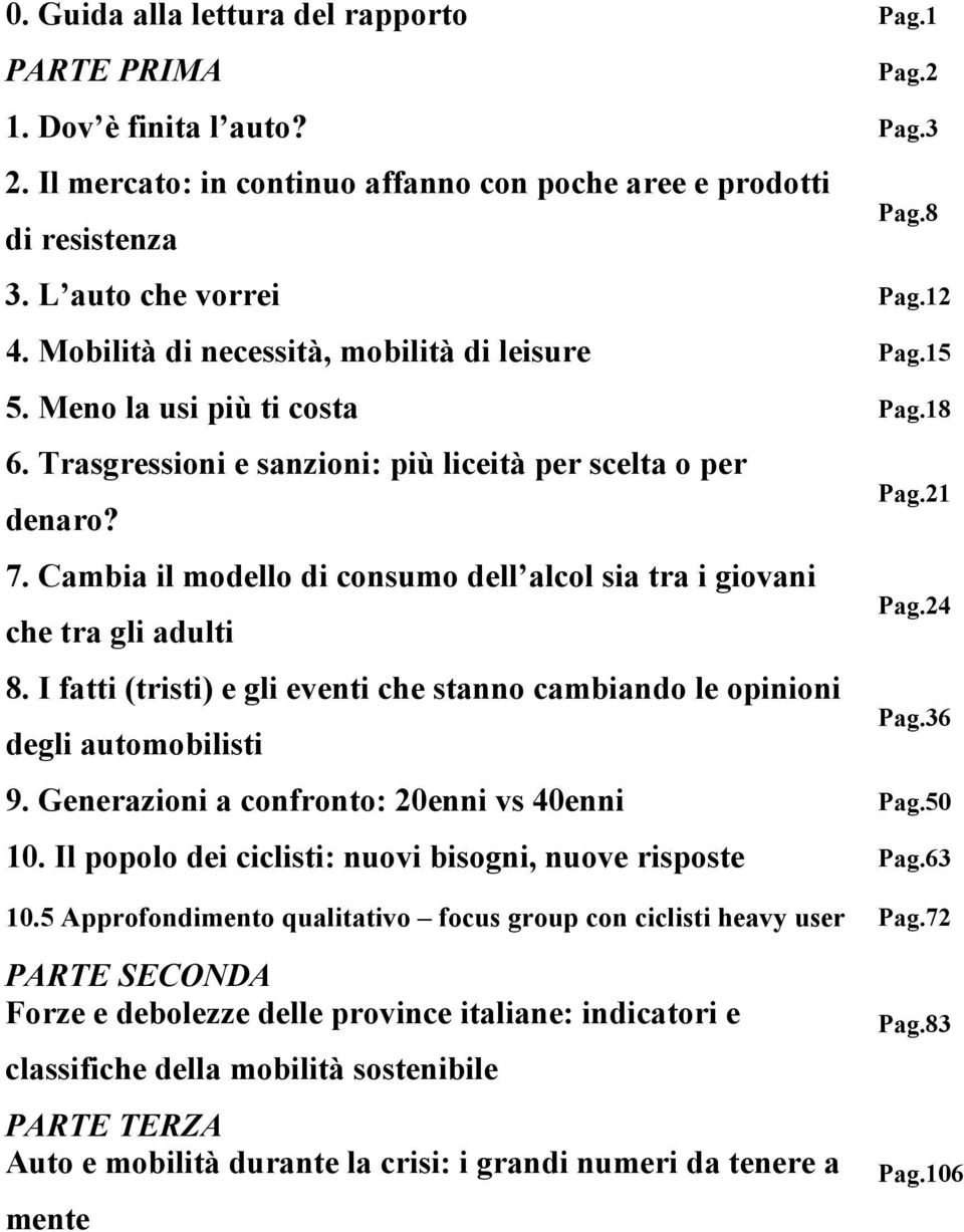 Cambia il modello di consumo dell alcol sia tra i giovani che tra gli adulti 8. I fatti (tristi) e gli eventi che stanno cambiando le opinioni degli automobilisti Pag.21 Pag.24 Pag.36 9.