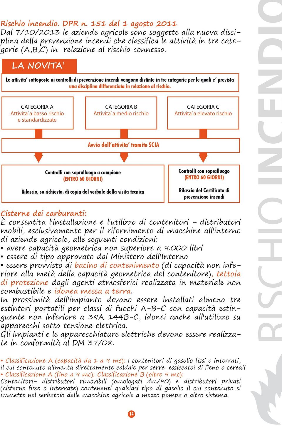 connesso. LA NOVITA Le attivita sottoposte ai controlli di prevenzione incendi vengono distinte in tre categorie per le quali e prevista una disciplina differenziata in relazione al rischio.