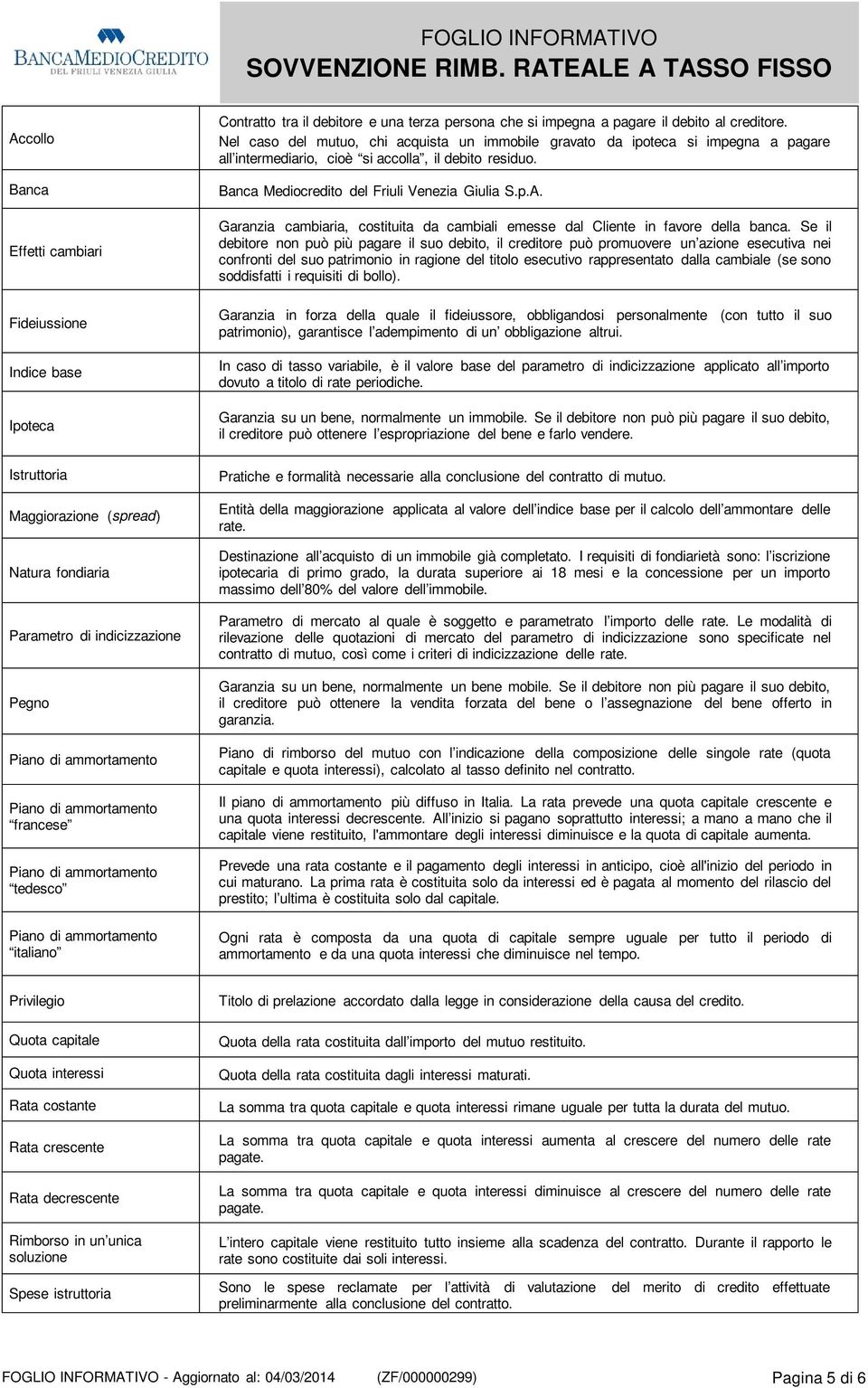 Garanzia cambiaria, costituita da cambiali emesse dal Cliente in favore della banca.