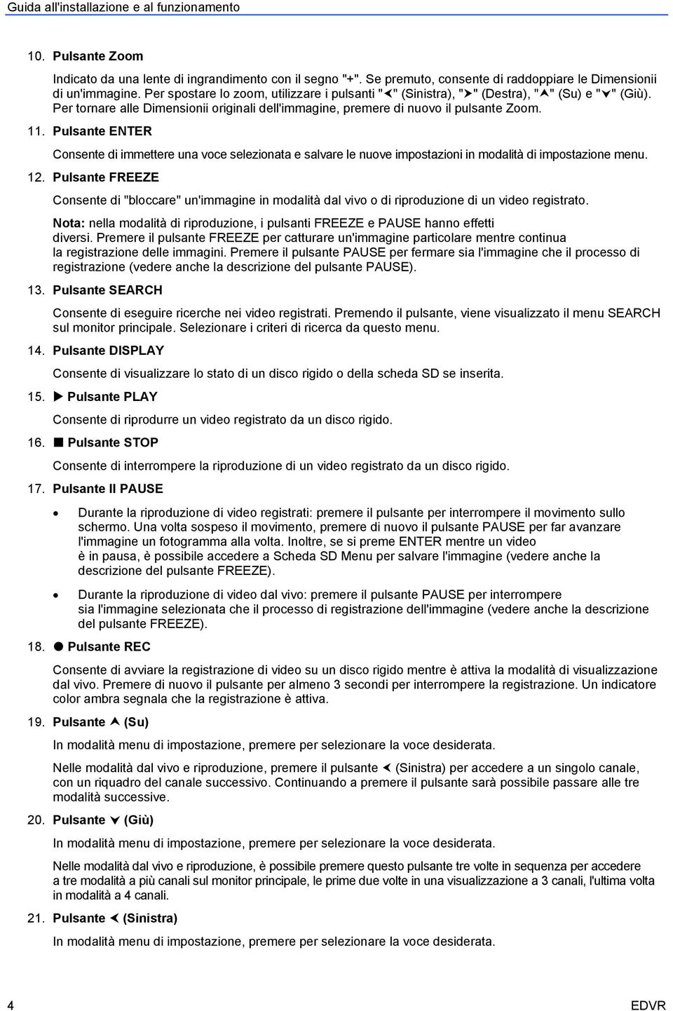 Pulsante ENTER Consente di immettere una voce selezionata e salvare le nuove impostazioni in modalità di impostazione menu. 12.