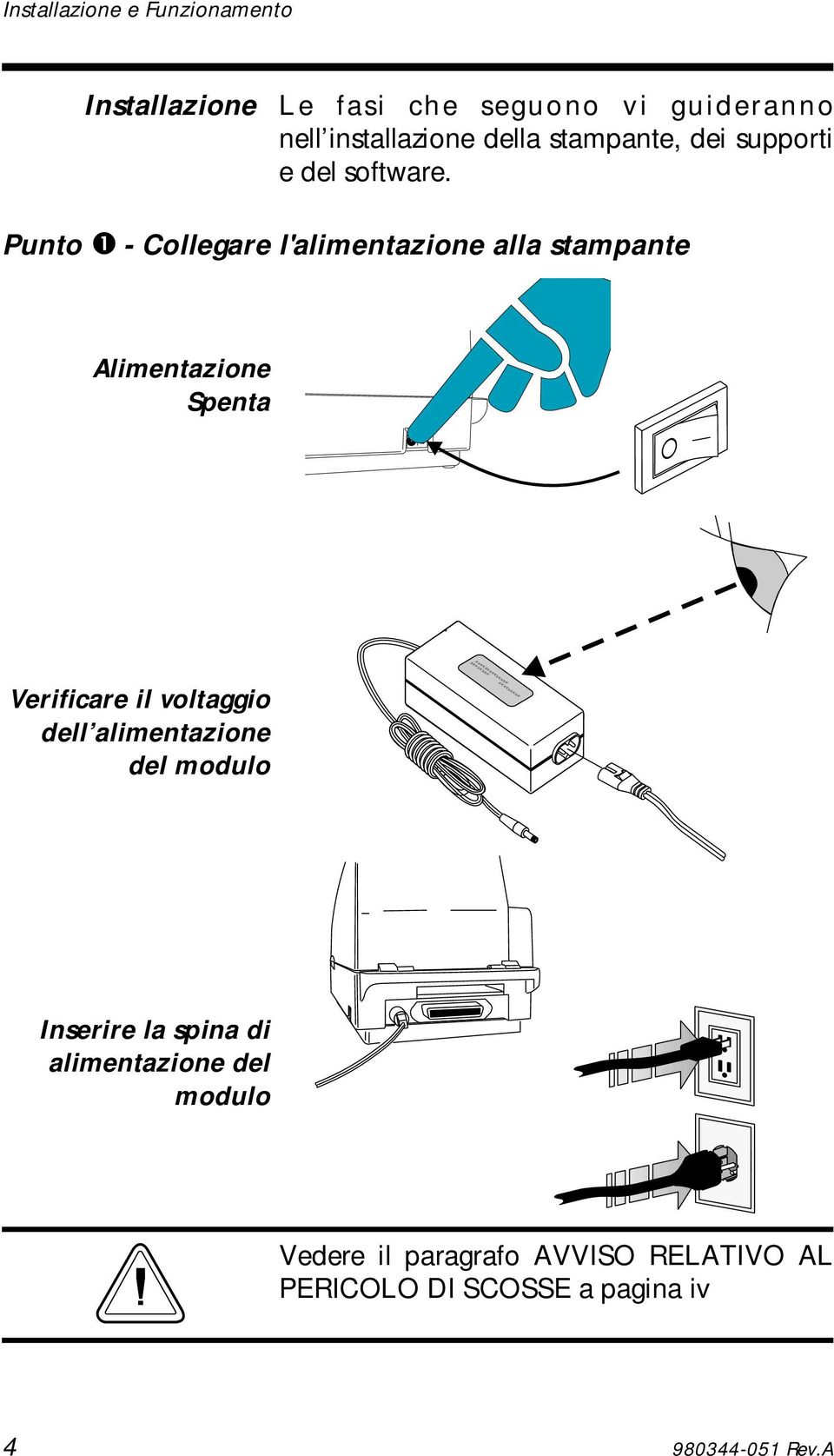 Punto - Collegare l'alimentazione alla stampante Alimentazione Spenta XXXXXXXXXXXXXX XXXXXXXX XXXXXXXXX