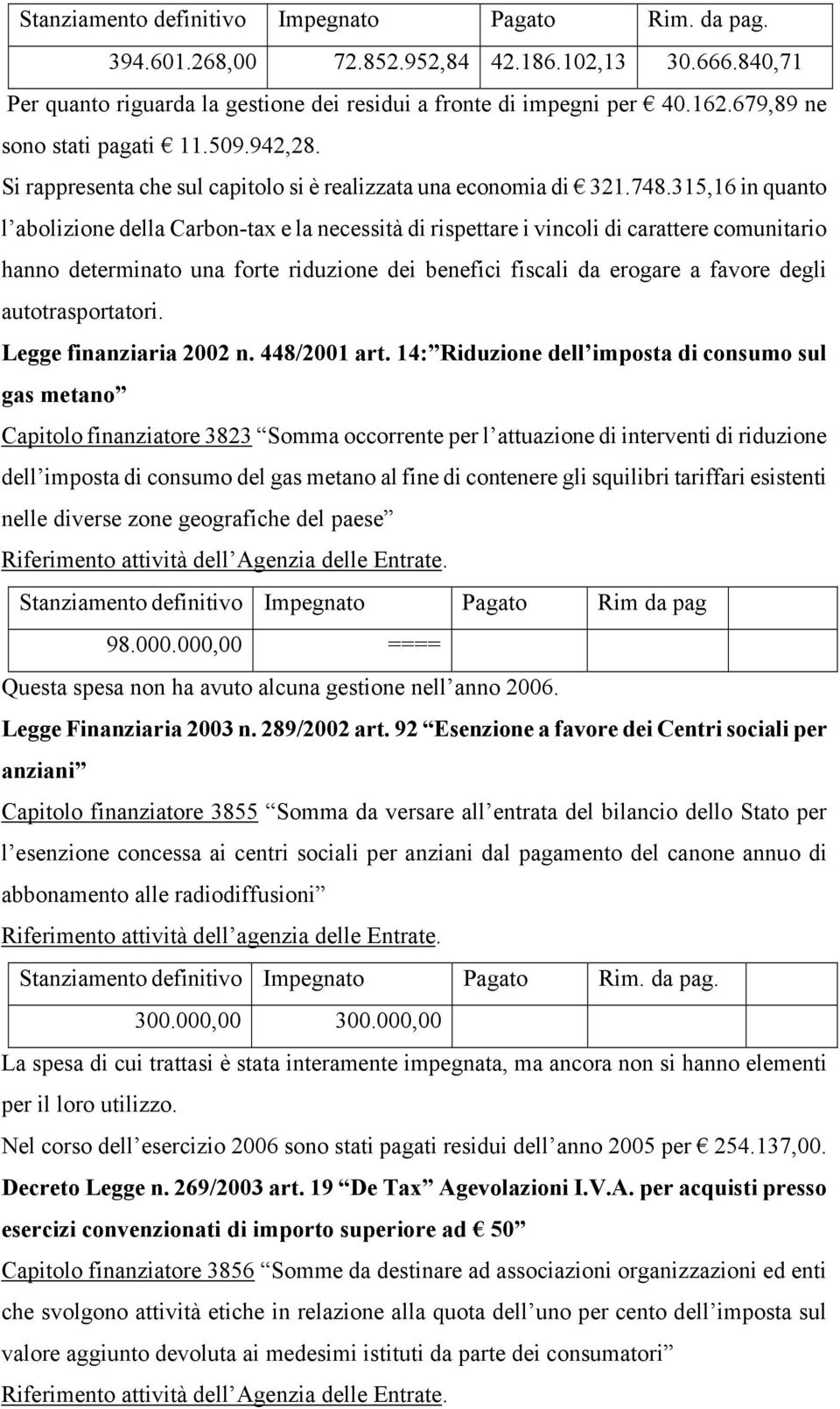 315,16 in quanto l abolizione della Carbontax e la necessità di rispettare i vincoli di carattere comunitario hanno determinato una forte riduzione dei benefici fiscali da erogare a favore degli