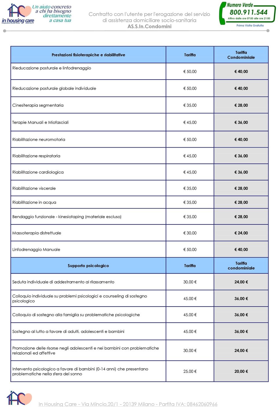 28,00 Riabilitazione in acqua 35,00 28,00 Bendaggio funzionale - kinesiotaping (materiale escluso) 35,00 28,00 Massoterapia distrettuale 30,00 24,00 Linfodrenaggio Manuale 50,00 40,00 Supporto