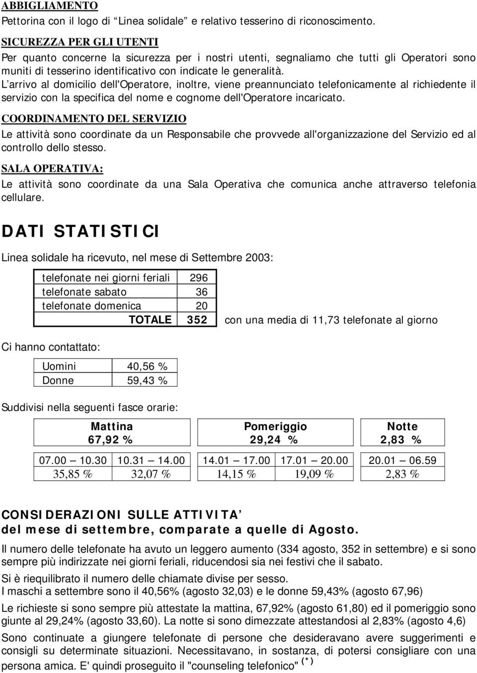 L arrivo al domicilio dell'operatore, inoltre, viene preannunciato telefonicamente al richiedente il servizio con la specifica del nome e cognome dell'operatore incaricato.