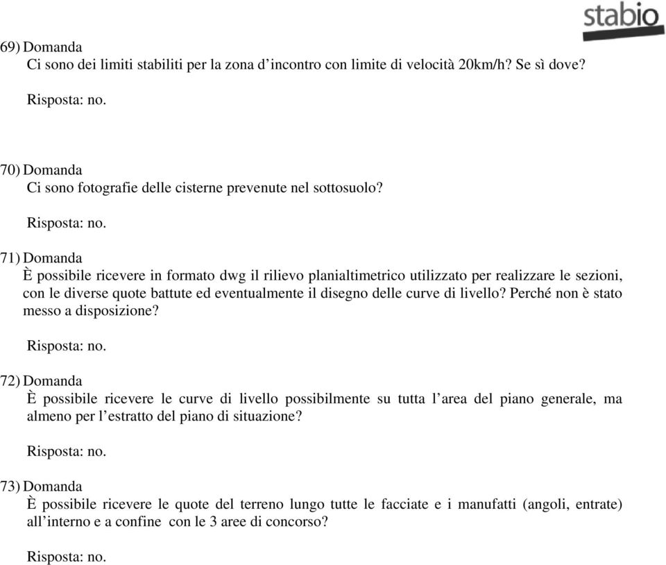 curve di livello? Perché non è stato messo a disposizione?