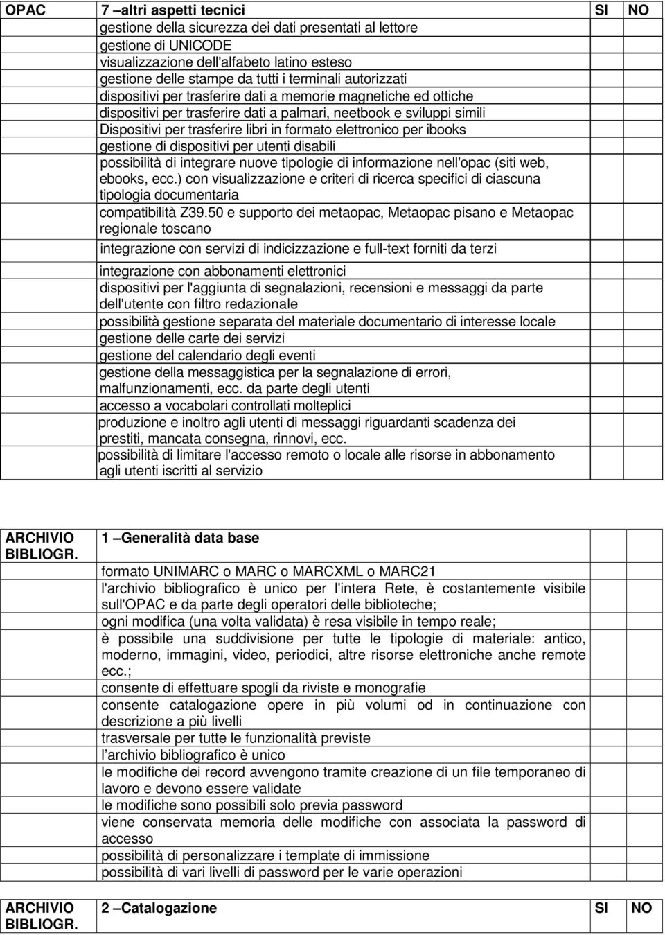 elettronico per ibooks gestione di dispositivi per utenti disabili possibilità di integrare nuove tipologie di informazione nell'opac (siti web, ebooks, ecc.