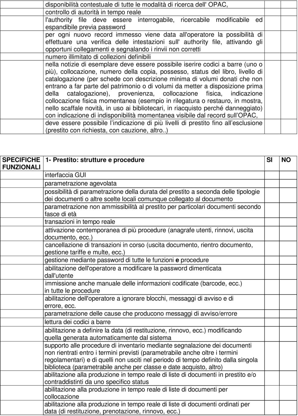 rinvii non corretti numero illimitato di collezioni definibili nella notizie di esemplare deve essere possibile iserire codici a barre (uno o più), collocazione, numero della copia, possesso, status