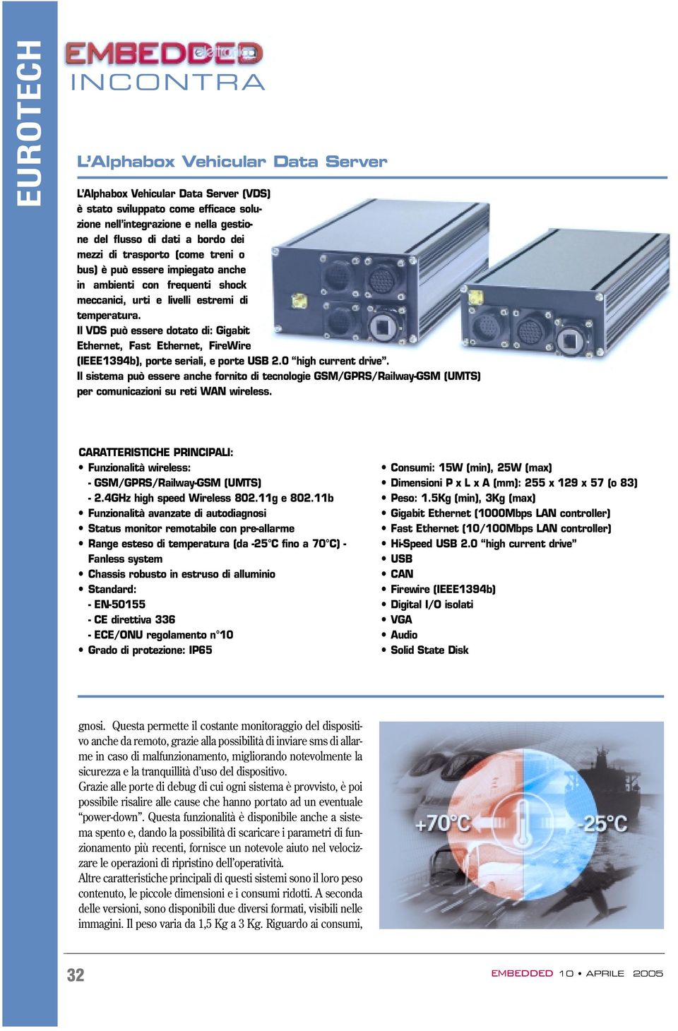 Il VDS può essere dotato di: Gigabit Ethernet, Fast Ethernet, FireWire (IEEE1394b), porte seriali, e porte USB 2.0 high current drive.