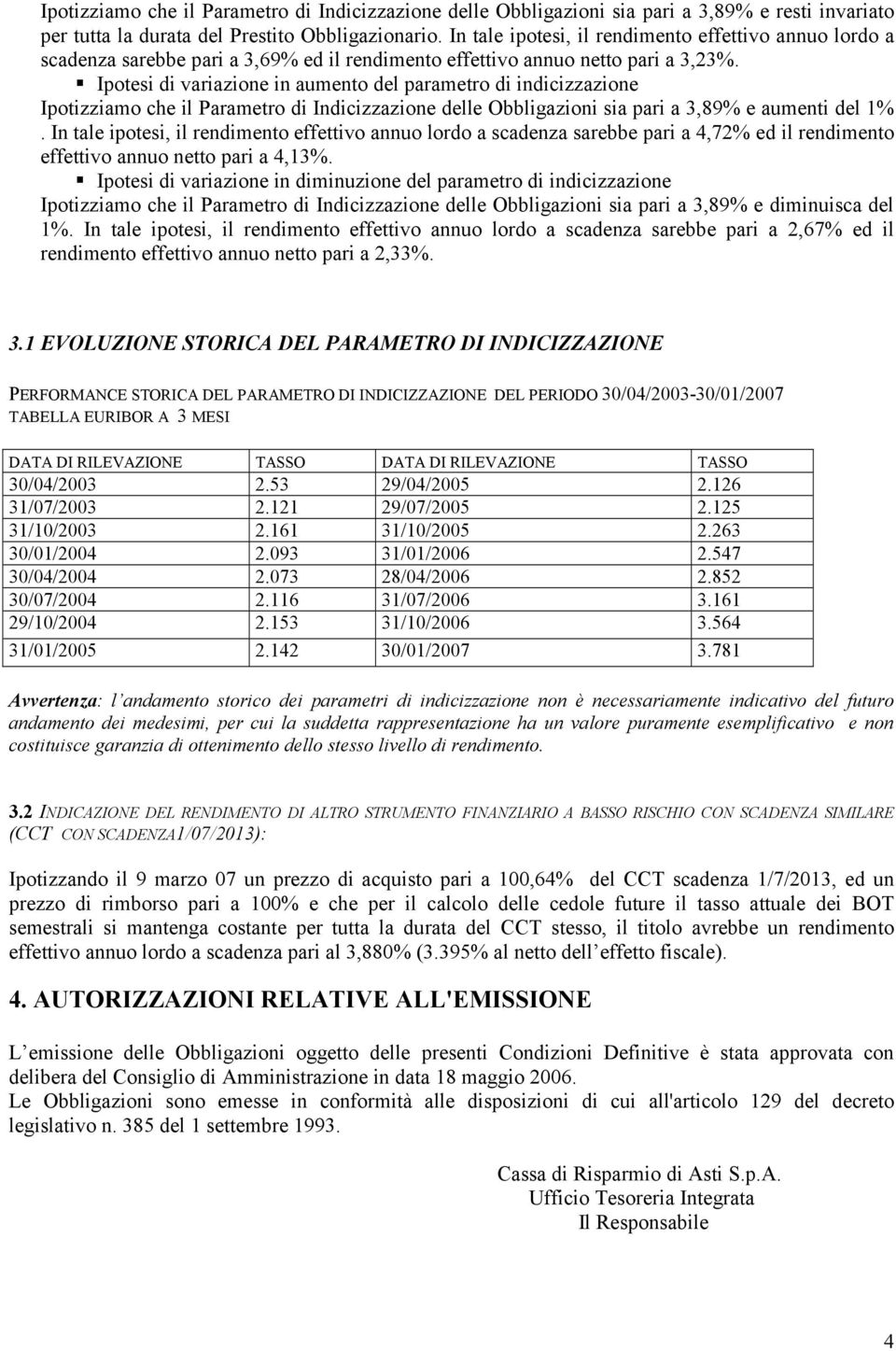 Ipotesi di variazione in aumento del parametro di indicizzazione Ipotizziamo che il Parametro di Indicizzazione delle Obbligazioni sia pari a 3,89% e aumenti del 1%.