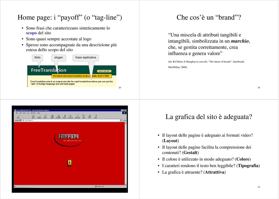 Una miscela di attributi tangibili e intangibili, simbolizzata in un marchio, che, se gestita correttamente, crea influenza e genera valore (da: R.Clifton, E.