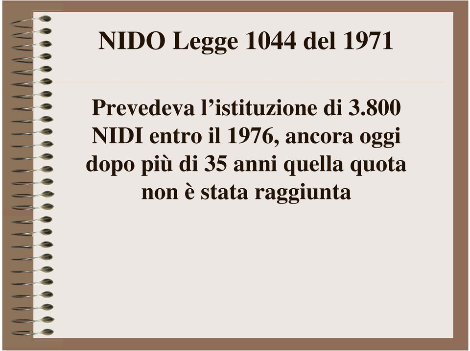 800 NIDI entro il 1976, ancora oggi